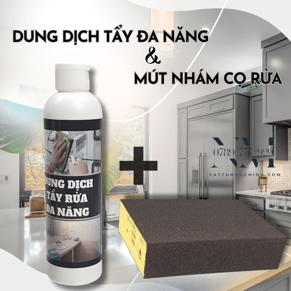 Combo Dung dịch tẩy rửa đa năng nhà tắm nhà bếp (200gr) -  miếng mút nhám chuyên chùi rửa (1 miếng)