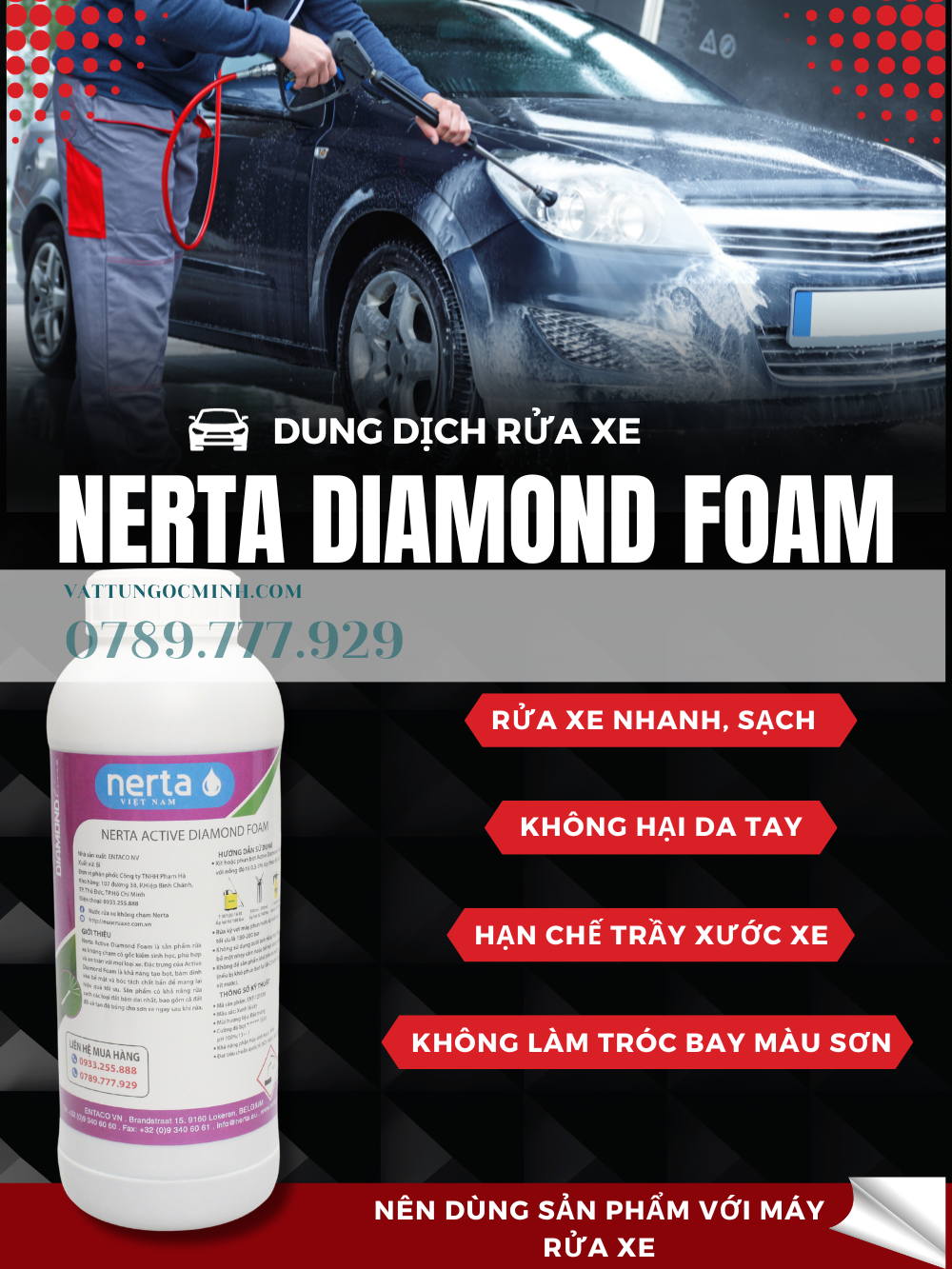DUNG DỊCH RỬA XE KHÔNG CHẠM - NERTA ACTIVE DIAMOND FOAM - 1.000 ML ( 1 lit)