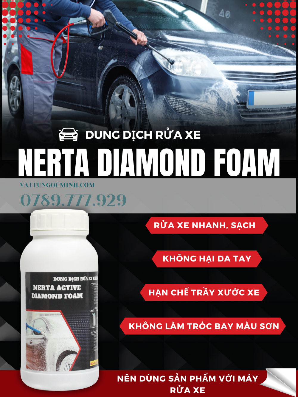 DUNG DỊCH RỬA XE KHÔNG CHẠM - NERTA ACTIVE DIAMOND FOAM - 500 ML ( 0.5 lit)